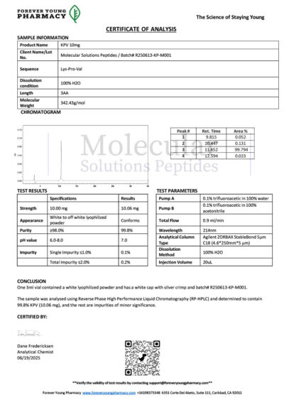KPV 10mg - COA - Molecular Solutions Peptides - 06.19.2025