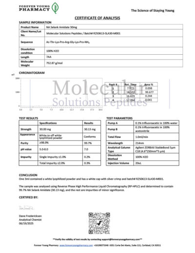 NA Selank Amidate 30mg - COA - Molecular Solutions Peptides - 06.19.2025