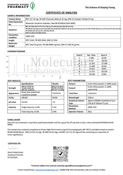 GLOW 70mg GHKCU 50mg BPC157 10mg TB500 10mg Grey Flip - COA -Molecular Solutions