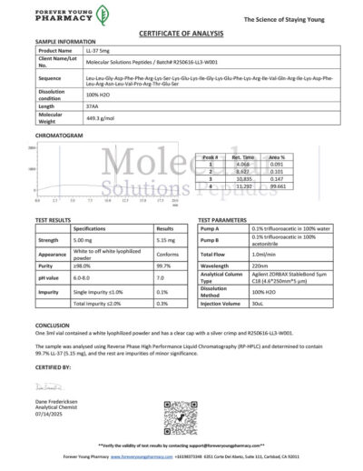 LL-37 5mg Clear - COA - Molecular Solutions Peptides - 07.14.2025