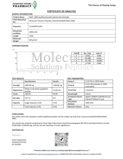 NAD+ 1000mg Black - COA - Molecular Solutions Peptides - 07.14.2025
